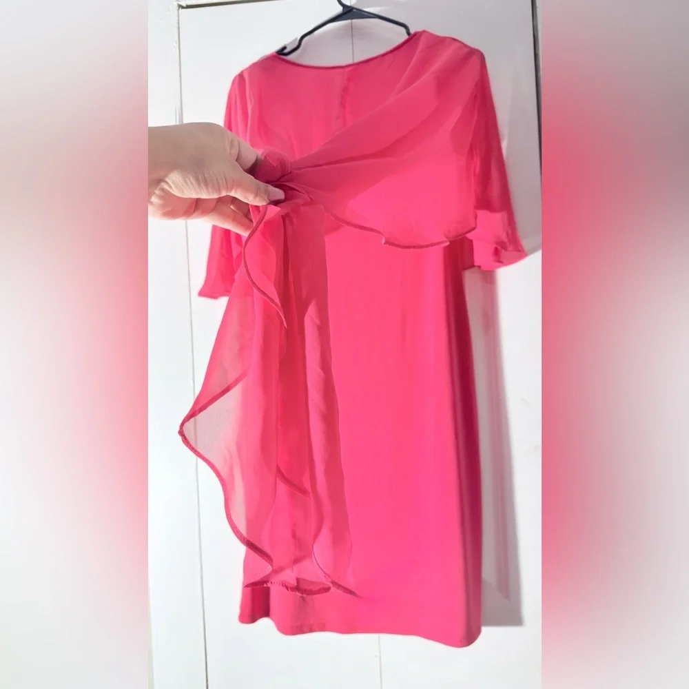 Glamour Nights Pink Popover Cape Sheath Dress Size 6 Chiffon Overlay - Picture 2 of 10
